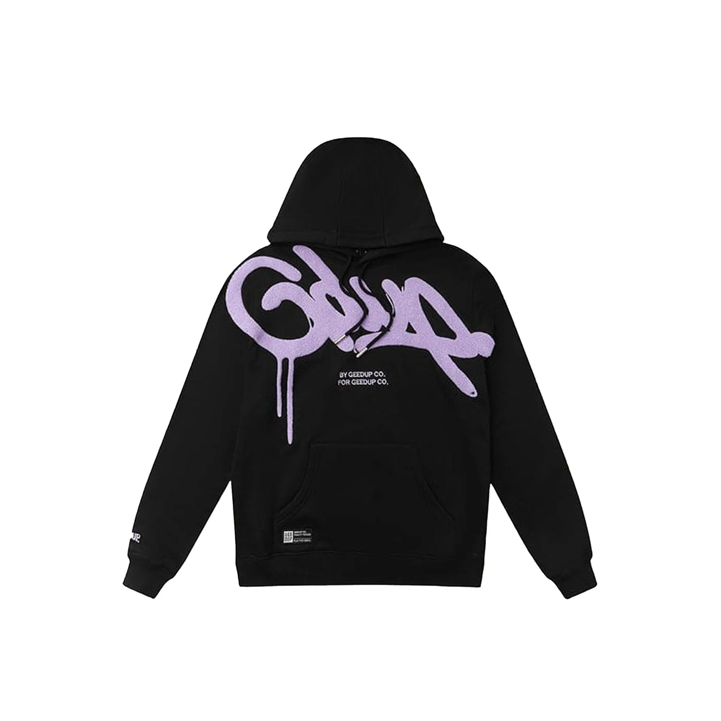 Geedup Handstyle Hoodie Lavender/Black front view – unique handstyle design with bold logo