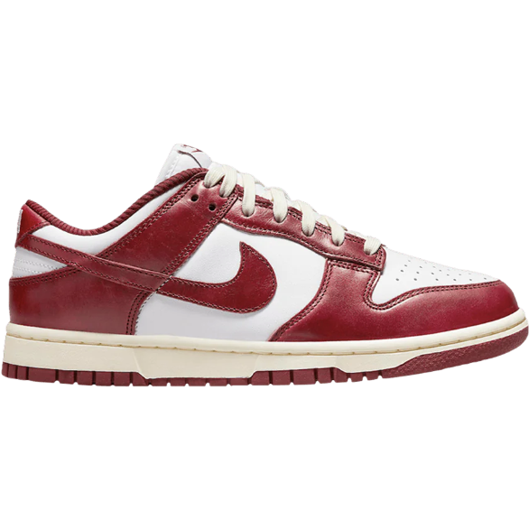 Nike Dunk Low PRM Team Red women’s sneakers with deep red and sail leather upper