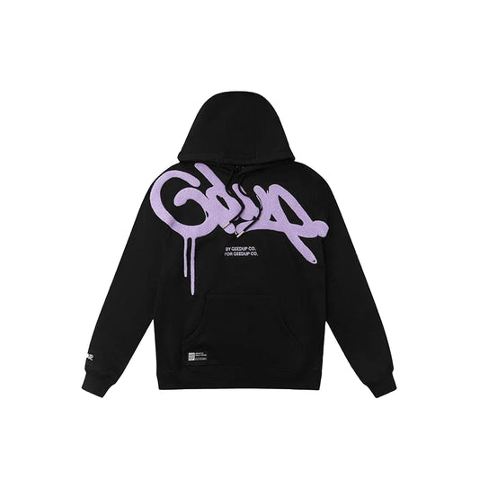 Geedup Handstyle Hoodie Lavender/Black front view – unique handstyle design with bold logo