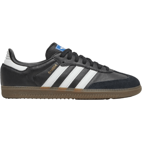 Adidas Samba OG sneakers in black with white stripes and a gum rubber sole, authentic and ready to ship