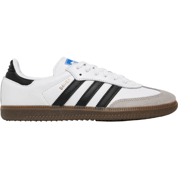 Authentic Adidas Samba OG sneakers in cloud white with core black stripes and gum sole