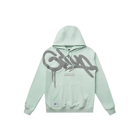 Geedup Handstyle Hoodie Teal/Grey front view – bold handstyle logo with cozy design