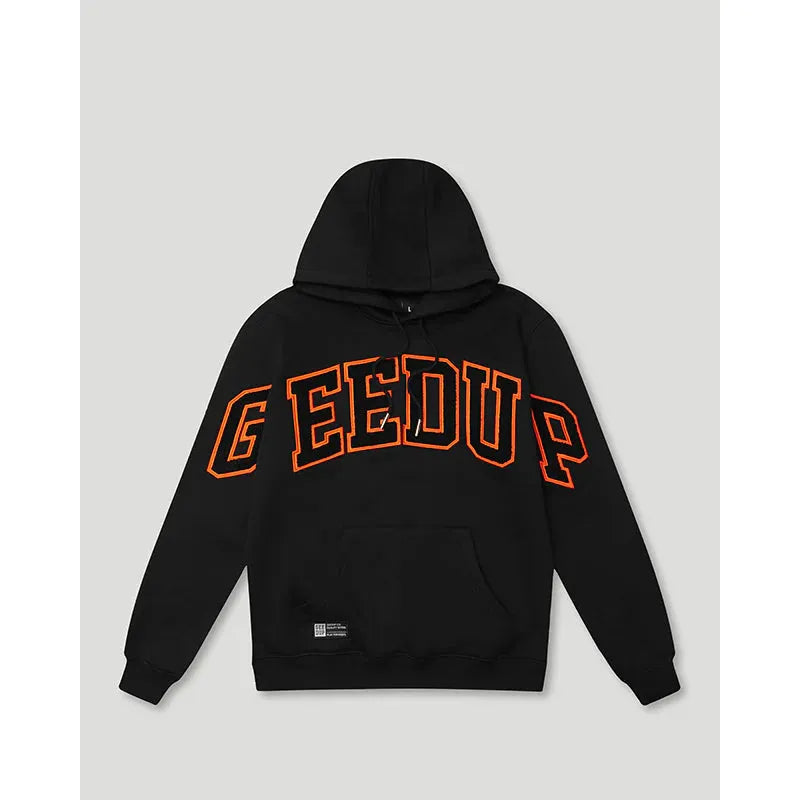 Geedup Team Logo Hoodie in Black/Black Orange – authentic streetwear hoodie with bold logo, fast shipping, and limited stock