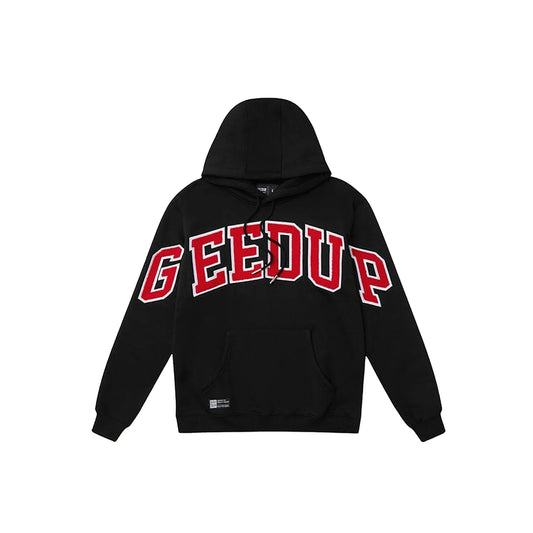 Geedup Team Logo Hoodie Black/White/Red front view – bold logo and classic colorway