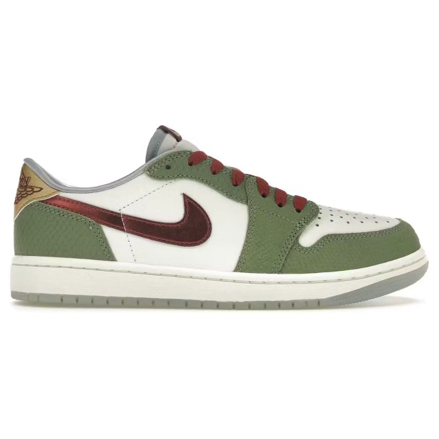Jordan 1 Retro Low OG Year Of The Dragon 2024 front view – bold red and green upper with dragon-inspired design