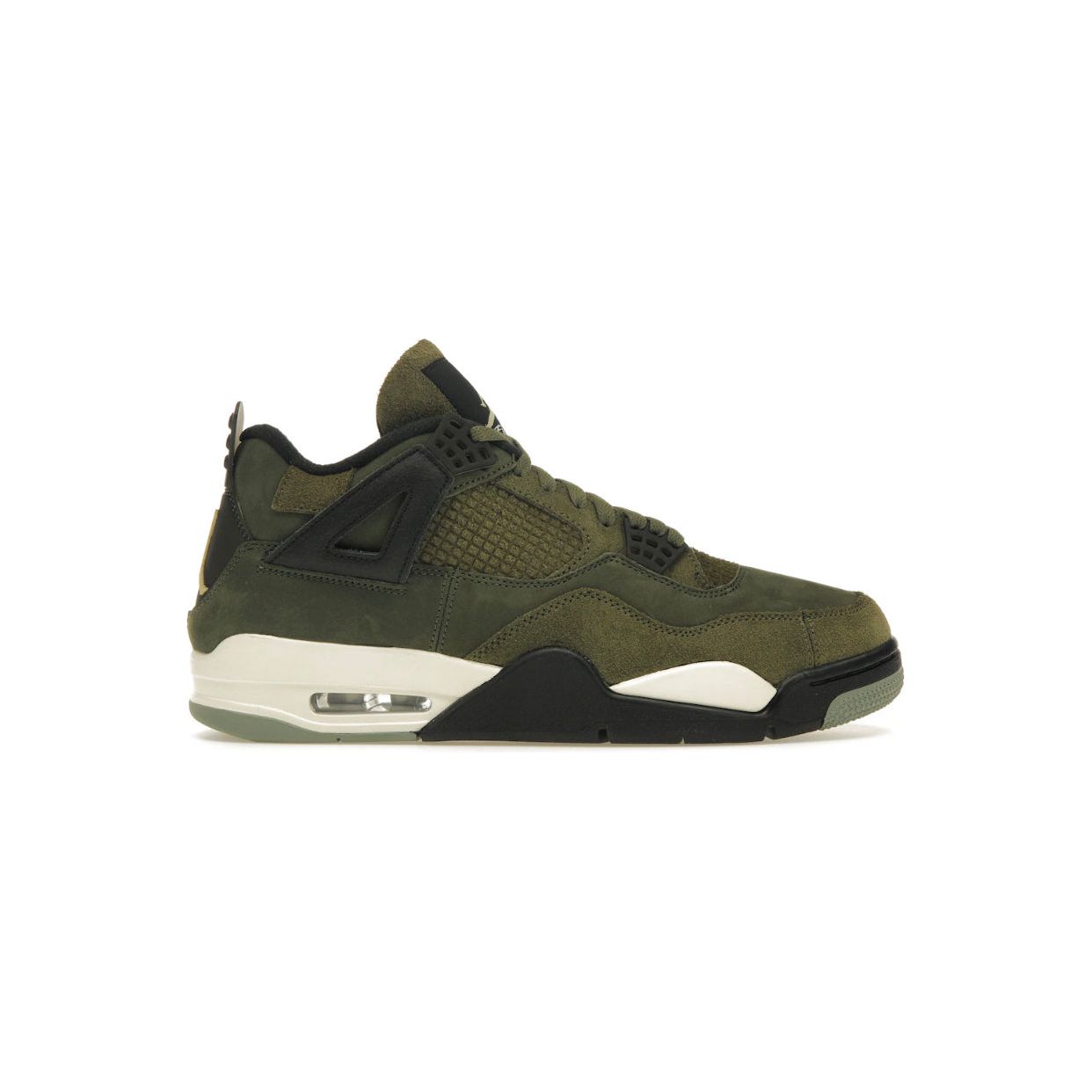 "Air Jordan 4 Retro SE Craft Medium Olive worn with streetwear outfit – lifestyle photo"