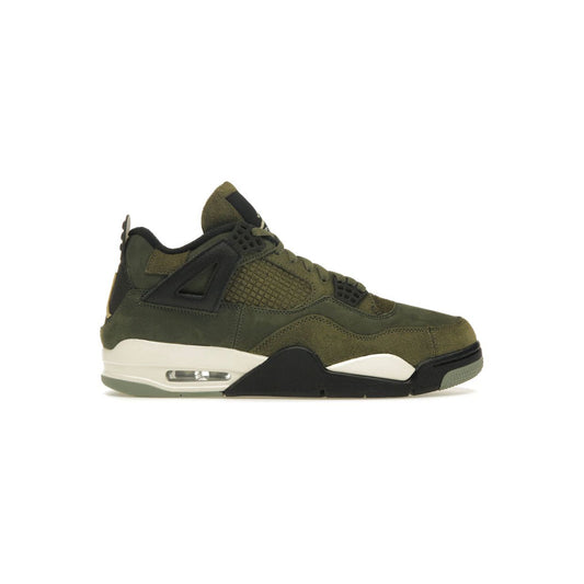 "Air Jordan 4 Retro SE Craft Medium Olive worn with streetwear outfit – lifestyle photo"