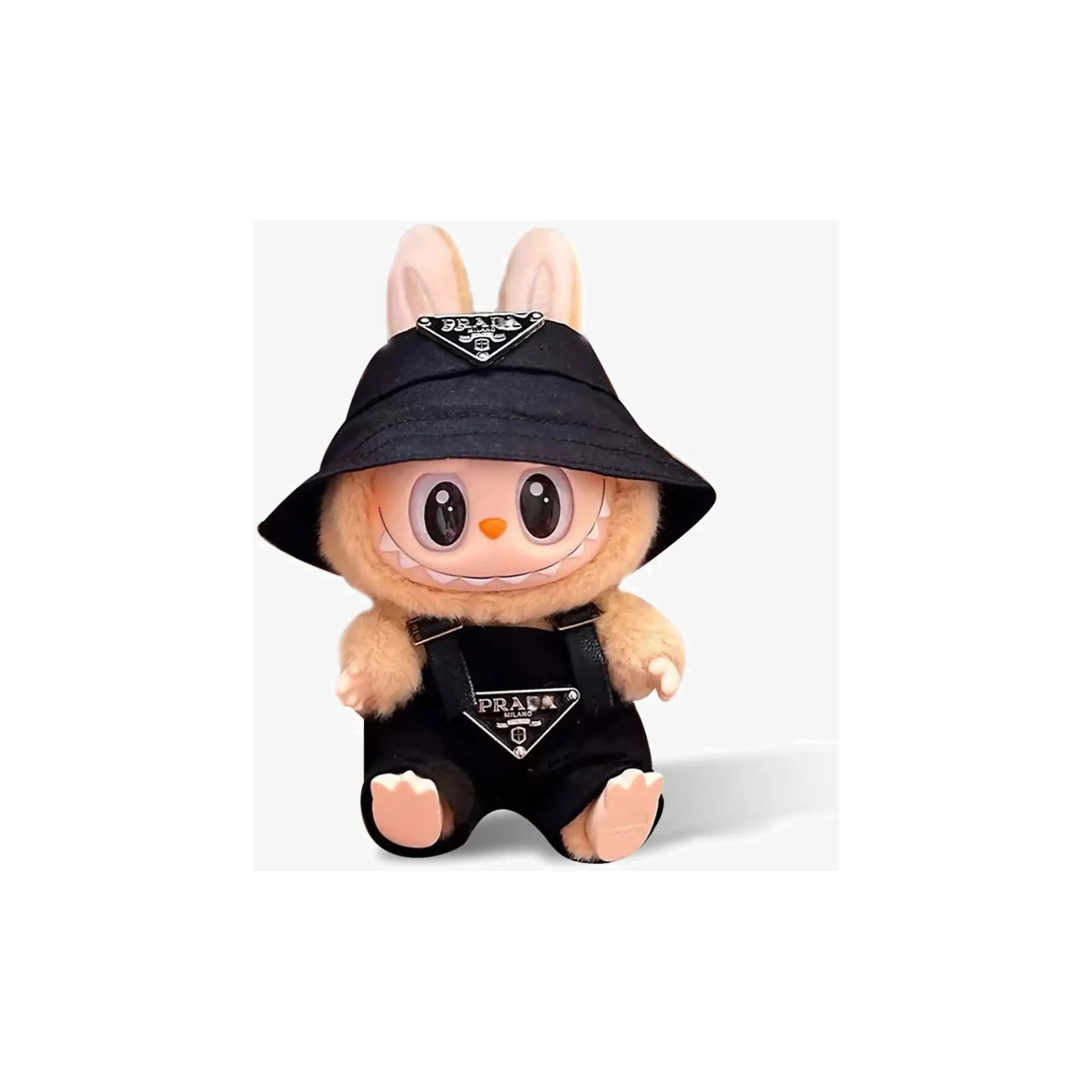 Labubu Prada outfit set with overalls and bucket hat – fashionable accessory set for Pop Mart Labubu figures, fast shipping in Australia