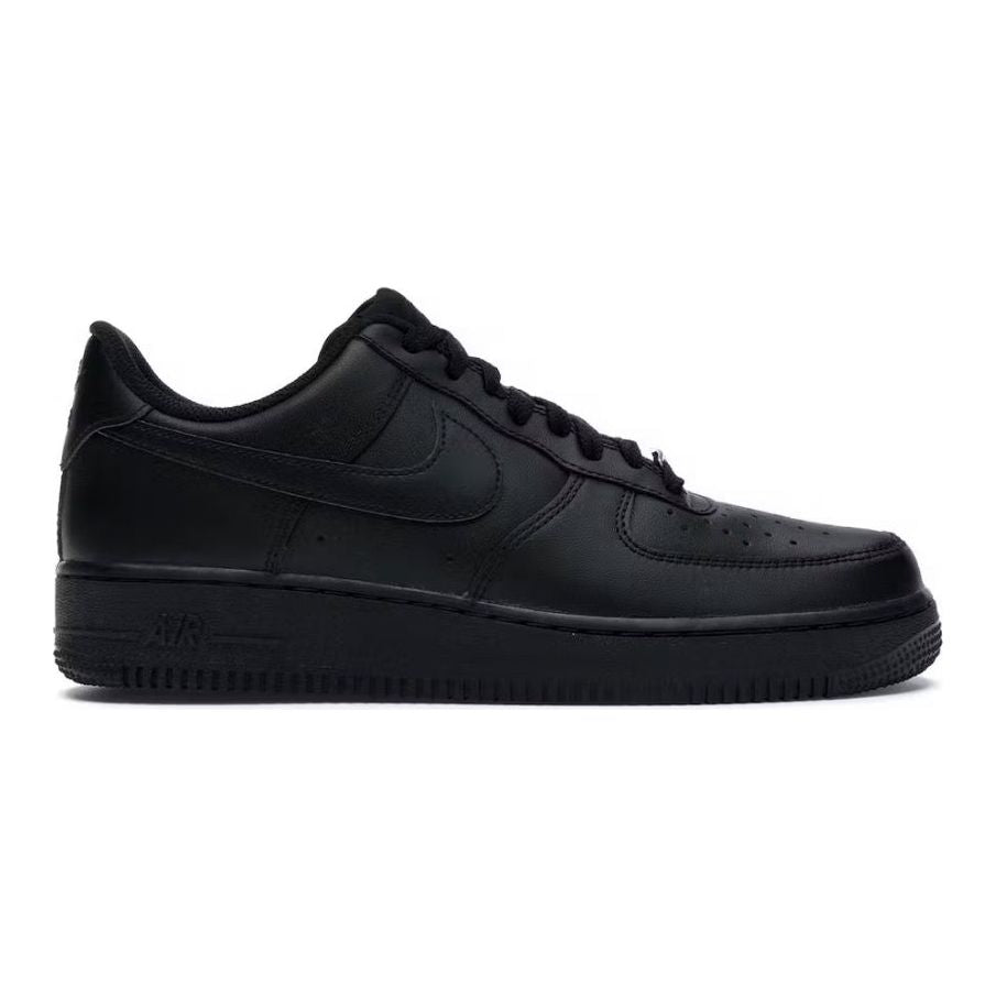 Nike Air Force 1 Low '07 Black front view – sleek all-black leather with signature Air Force toe box
