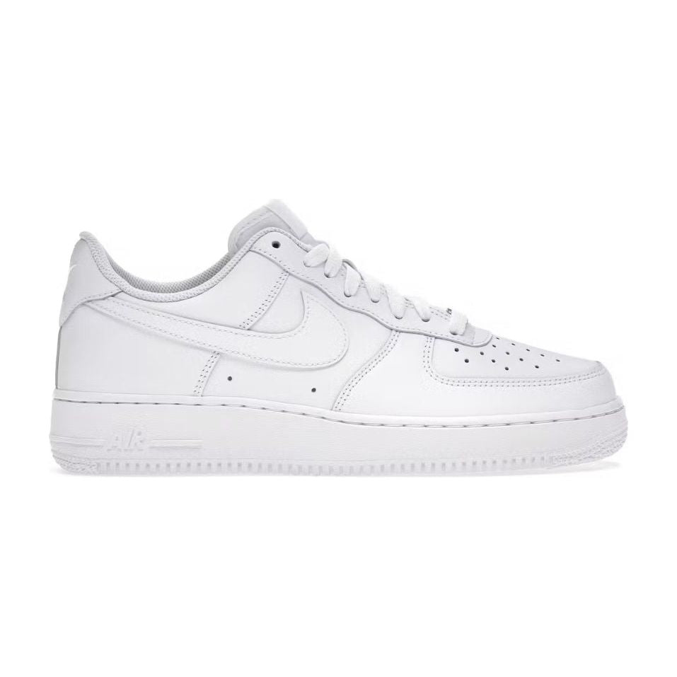 “Men’s Nike Air Force 1 Low in all-white leather – side view”