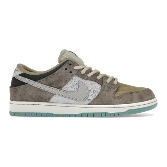 Nike SB Dunk Low Big Money Savings front view – earthy tones with suede overlays and vintage vibes