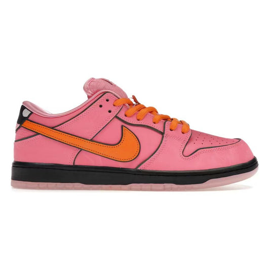 Nike SB Dunk Low Powerpuff Girls Blossom front view – colorful and playful design with pink and purple hues