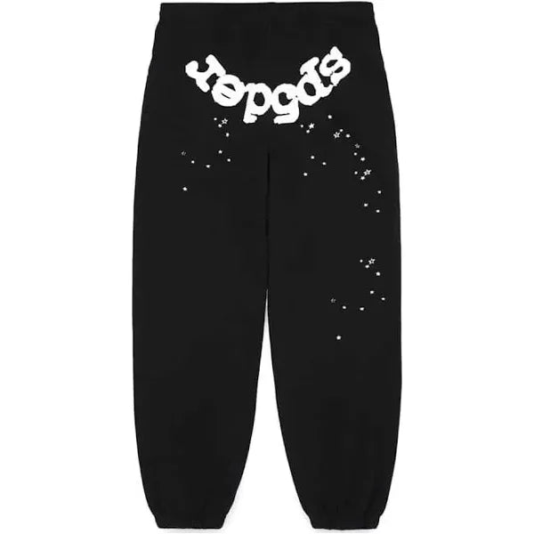 Sp5der OG Web pants in black with signature web design on front and back