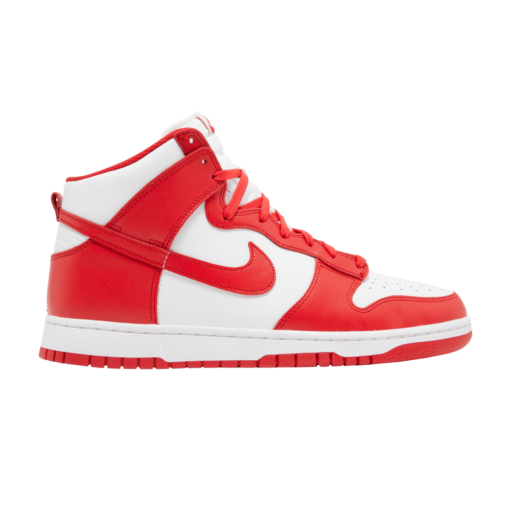 Nike Dunk High University Red sneakers in red and white leather, 100% authentic with free shipping available in Australia