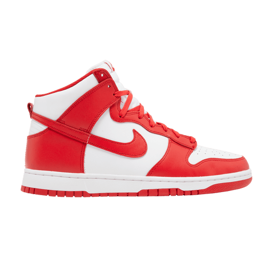 Nike Dunk High University Red sneakers in red and white leather, 100% authentic with free shipping available in Australia