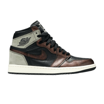 Nike Air Jordan 1 High Patina sneakers with distressed brown leather and metallic Swoosh, 100% authentic with free shipping in Australia