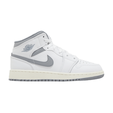 Nike Air Jordan 1 Mid Neutral Grey GS sneakers in white and grey leather, 100% authentic and free shipping in Australia