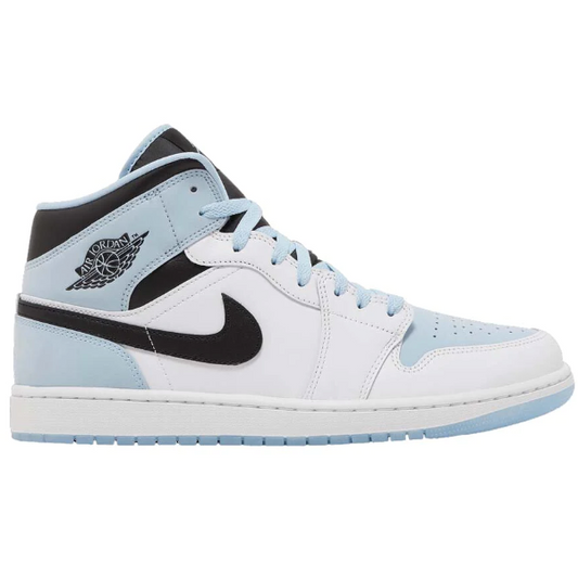 Nike Air Jordan 1 Mid SE Ice Blue sneakers with white leather base and ice blue overlays – authentic and ready to ship