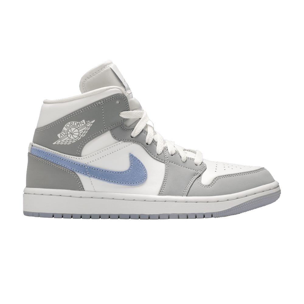 Nike Air Jordan 1 Mid Wolf Grey women’s sneakers in white and grey tones with free shipping and authentic quality in Australia