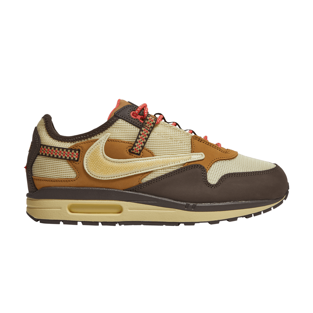 Nike Air Max 1 Travis Scott Baroque Brown sneakers with reversed Swoosh, 100% authentic and free shipping available in Australia