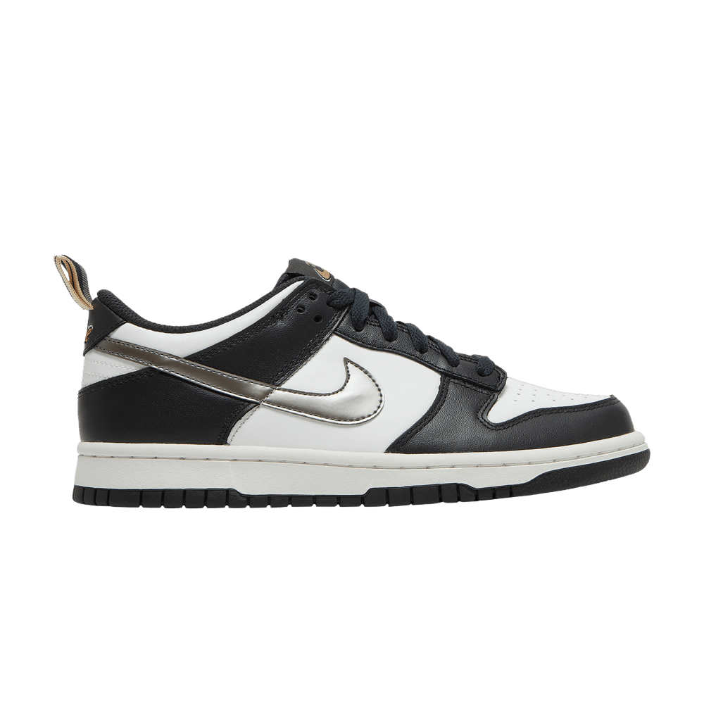 Nike Dunk Low Black White Metallic GS sneakers with black, white, and metallic accents, 100% authentic with free shipping in Australia