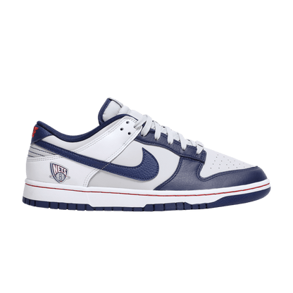 Nike Dunk Low EMB 75th Anniversary Brooklyn Nets sneakers in black, white, and grey with team-inspired details, 100% authentic and free shipping in Australia
