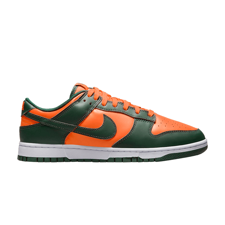 Nike Dunk Low Miami Hurricanes sneakers in green and orange, authentic with cheap prices and fast shipping in Australia