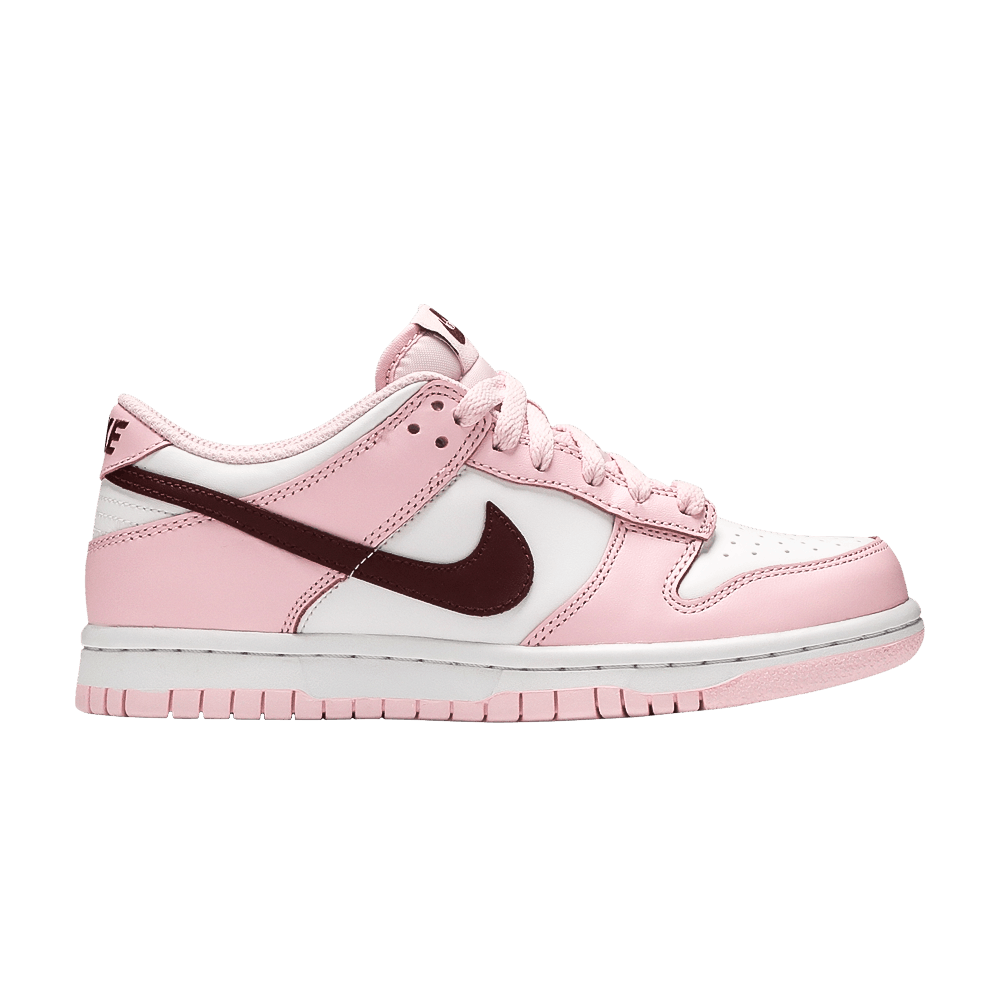 Nike Dunk Low GS in pink, red, and white leather, 100% authentic sneakers with free shipping available in Australia