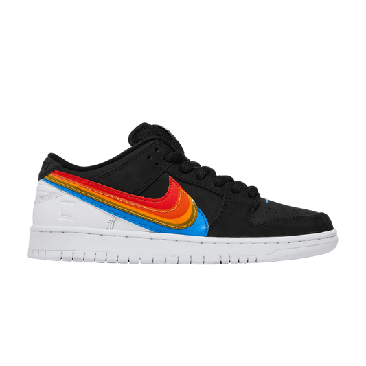 Nike SB Dunk Low Polaroid sneakers with multicolor Swooshes and black upper, 100% authentic and free shipping available in Australia
