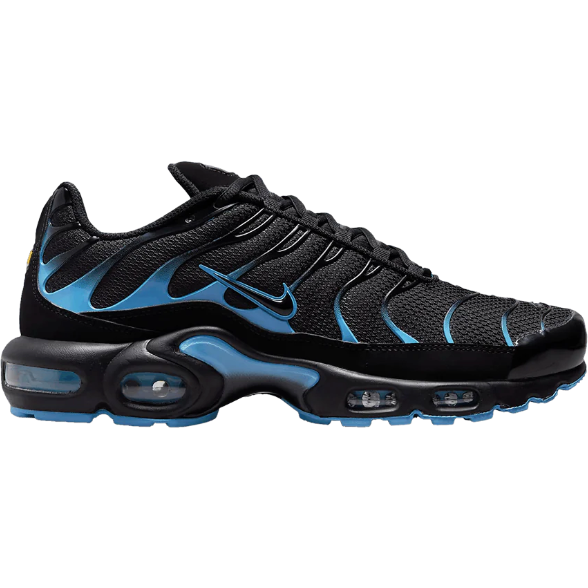 Nike Tn Air Max Plus in black with university blue gradient mesh and Tuned Air sole – authentic sneakers with fast delivery